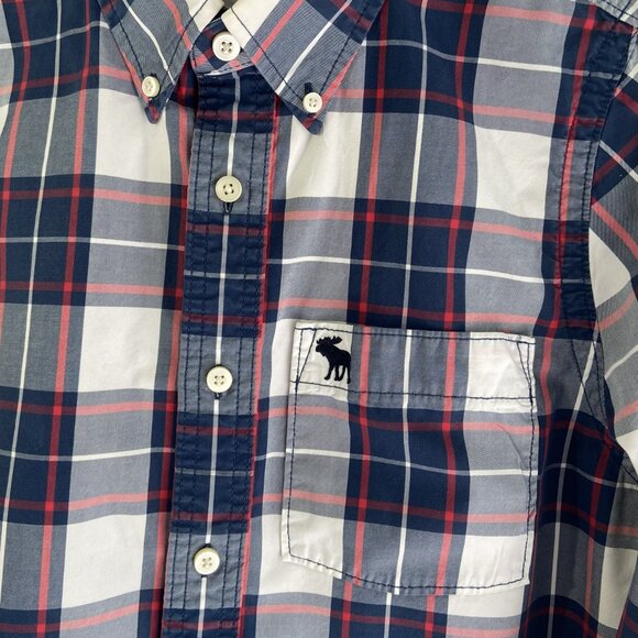 Abercrombie & Fitch Vintage Y2K Muscle Fit Plaid Button Down Shirt Navy Red (M) - Picture 6 of 10